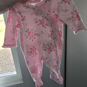 Little Me Pink Floral Footed One-Piece with Ruffle Trim